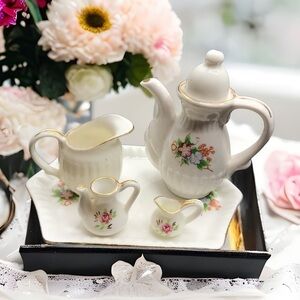 Miniature Floral Print Gold Accented Ceramic Tea Set